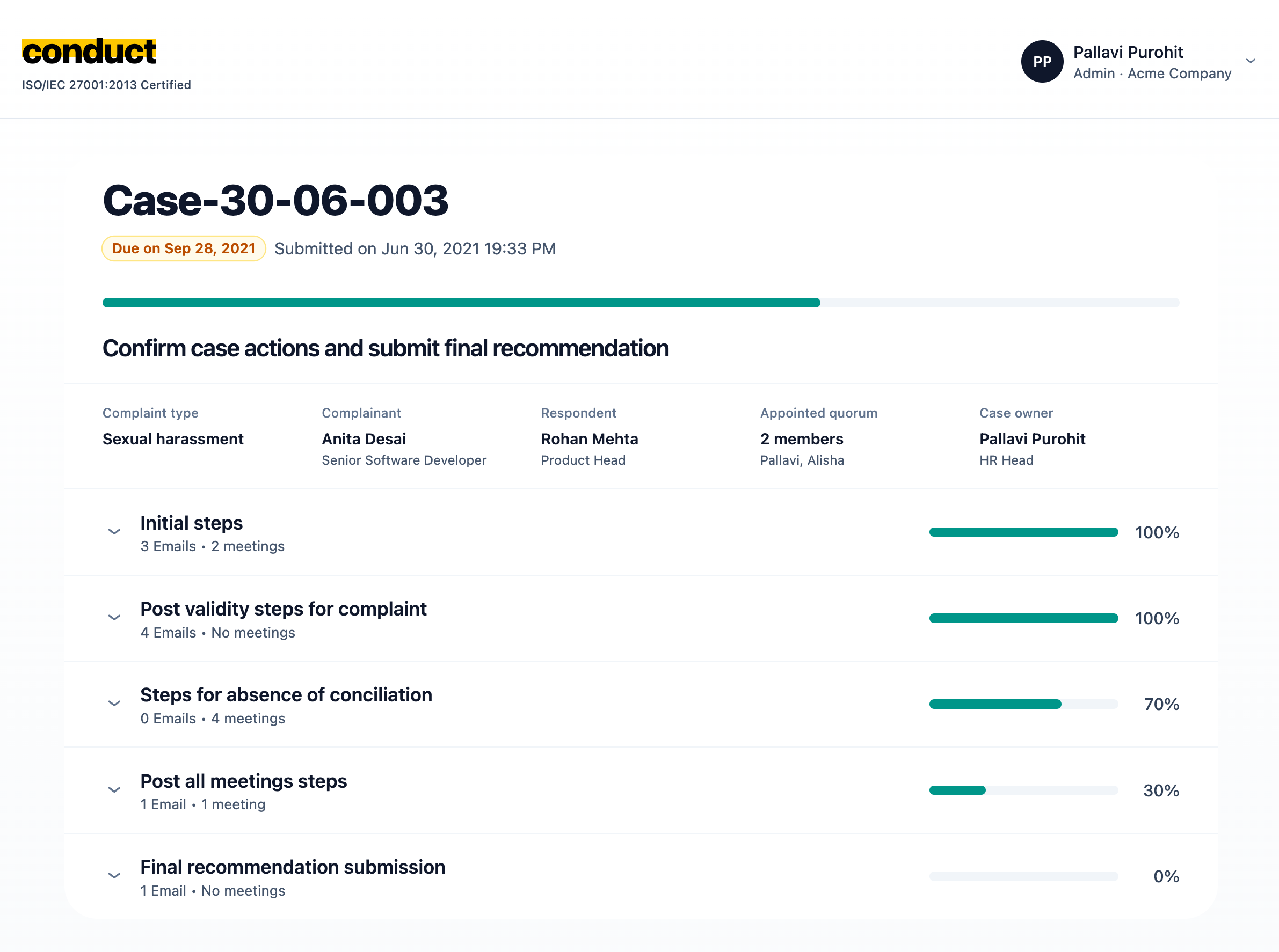 Conduct platform interface