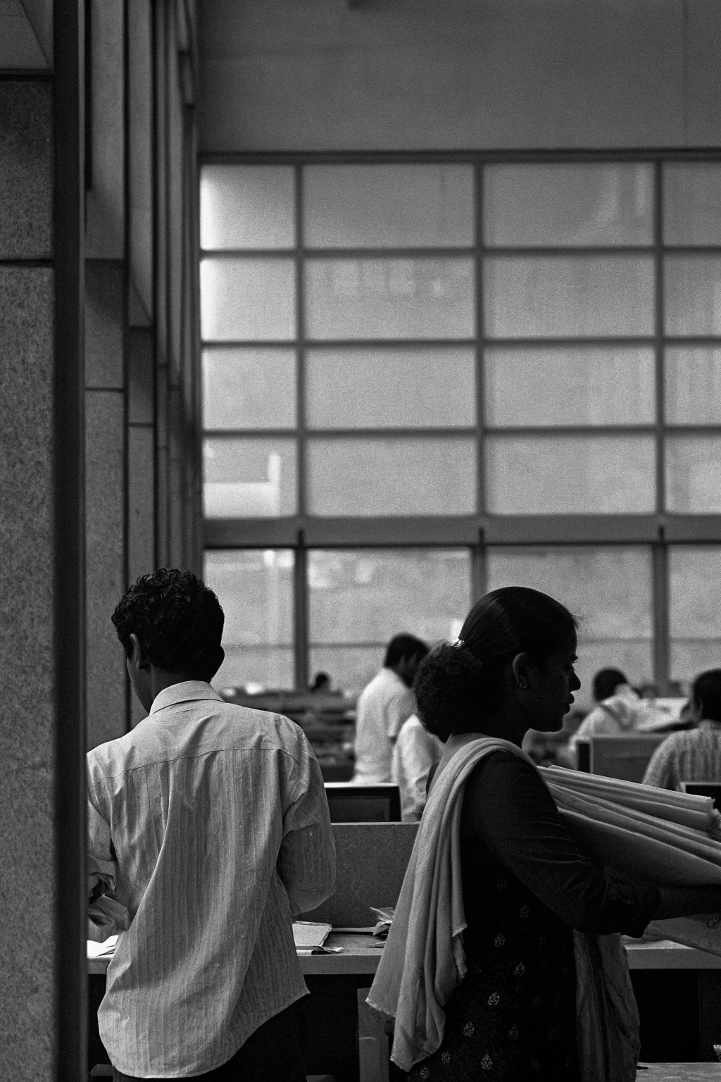 Professional workplace environment with document organization